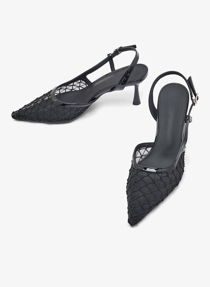 ELLA Net Detail Kitten Heel Sling Back Pumps - Image 4
